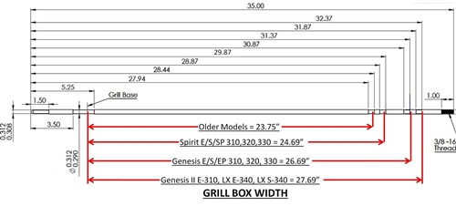 OneGrill Stainless Steel Weber Gas Grill Fit Spit Rod: 3/8" Square Profile W/ 5/16" Square Drive. Type 1