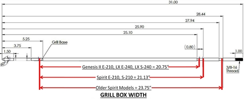 OneGrill Stainless Steel Weber Gas Grill Fit Spit Rod: 3/8" Square Profile W/ 5/16" Square Drive. Type 3